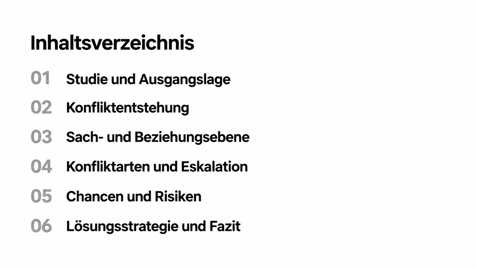 Inhaltsverzeichnis mit sechs Kapiteln