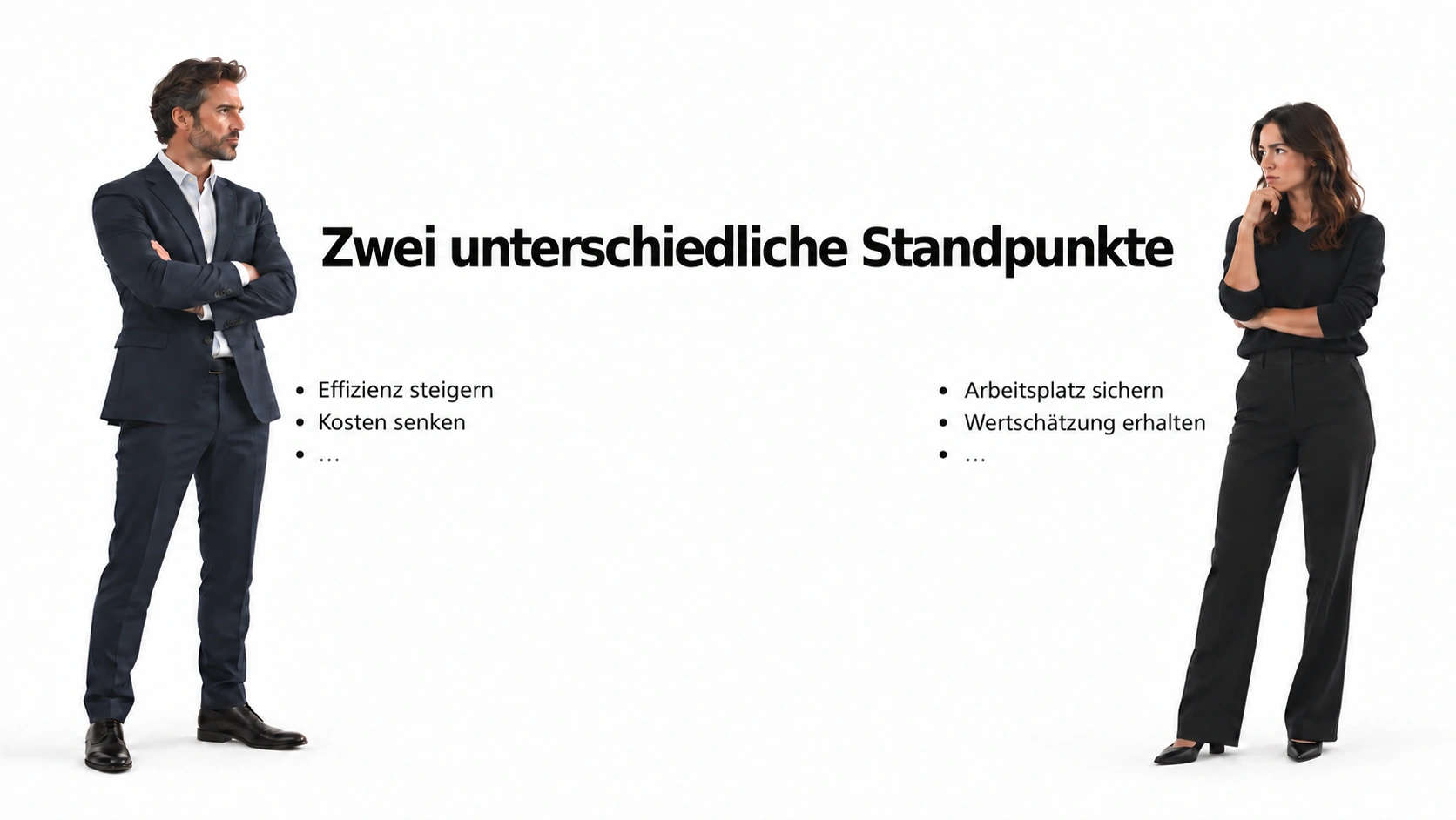 Zwei Standpunkte: Effizienz und Wettbewerbsfähigkeit gegenüber Arbeitsplatzsicherheit und Kontrolle