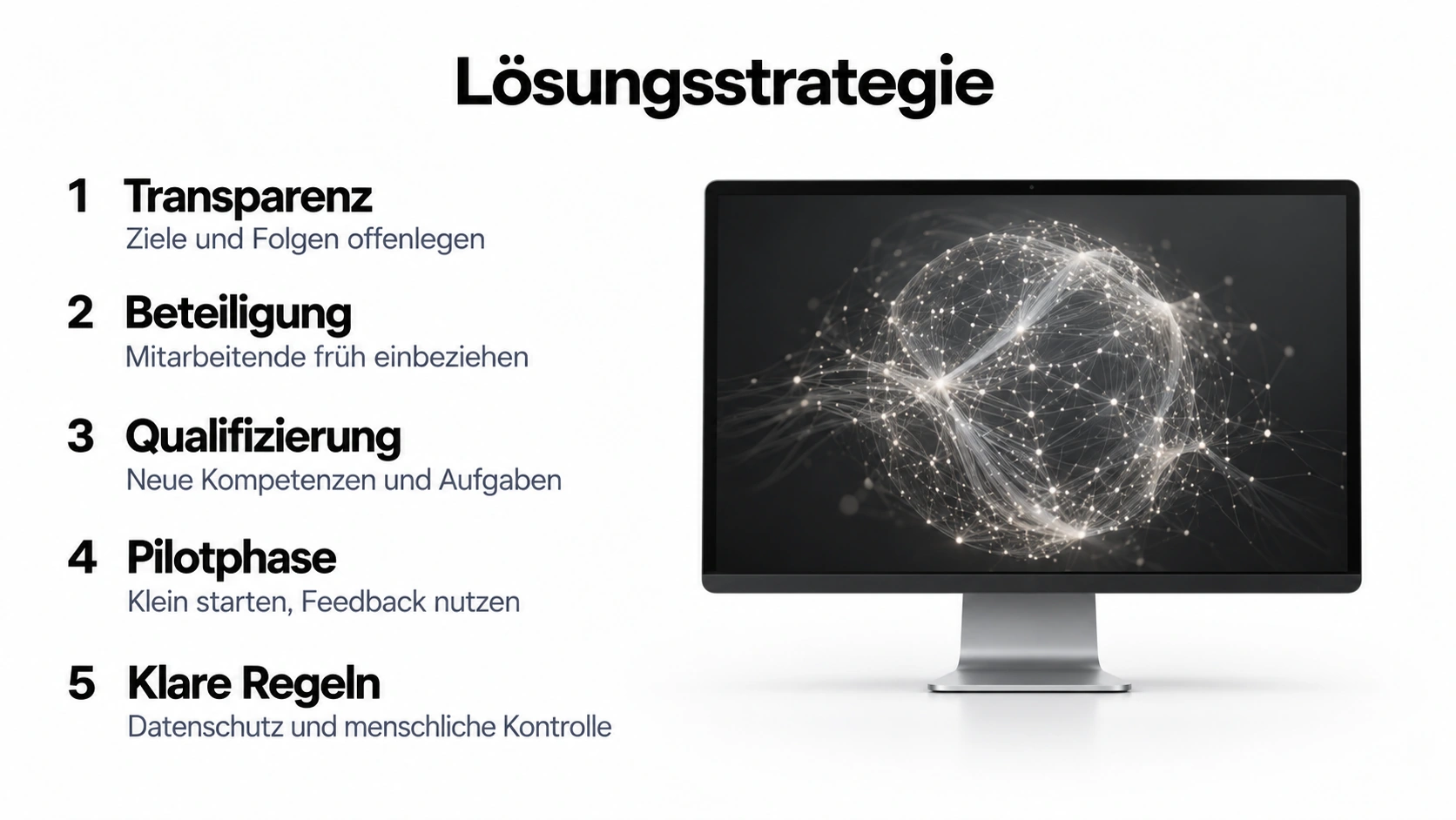 Lösungsstrategie mit Transparenz, Beteiligung, Qualifizierung, Pilotphase und klaren Regeln